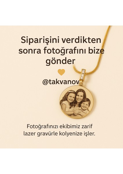 316L Paslanmaz Çelik Fotoğraflı Isimli Kişiye Özel Aile Kolyesi Altın Renk Yuvarlak Plaka indirimleri