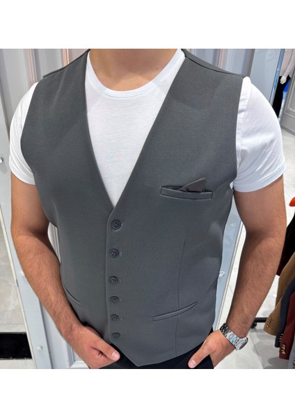 Erkek V Yaka Slim Fit Full Kumaş Yelek fiyatları