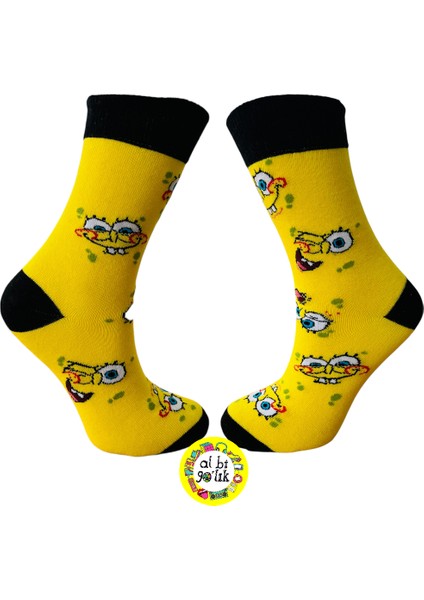 Sünger Bob Karakter Desenli Pamuklu Soket Çorap