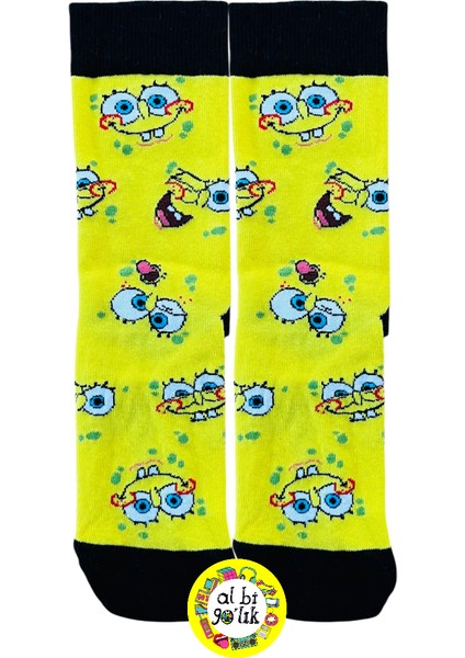 Sünger Bob Karakter Desenli Pamuklu Soket Çorap modelleri
