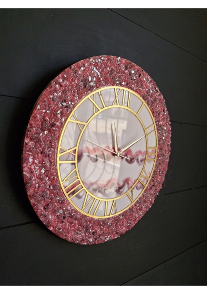 Duvar Saati - 35 cm - Modern Dekoratif Duvar Saati - Epoksi Duvar Saati - El Yapımı Duvar Saati - Pempe Şık Epoksi Duvar Saati modelleri