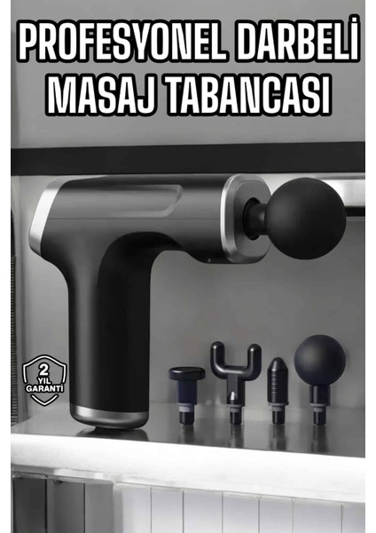 Zeroshop Masaj Tabancası 4 Başlıklı Kas ve Vücut Ağrıları Için Şarjlı Darbeli