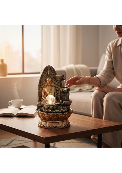 Dekoratif LED Işıklı Buddha Şelale Masaüstü Su Şelalesi