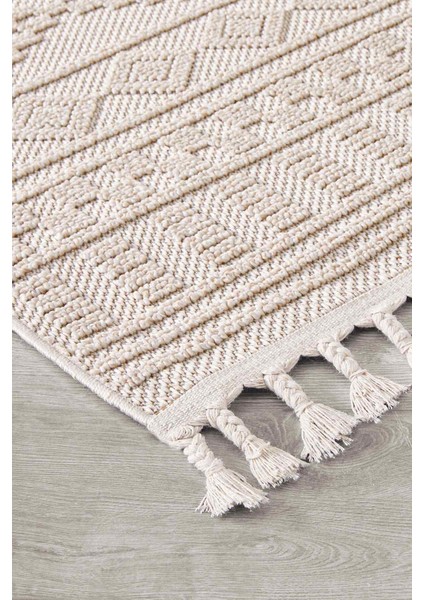 Valverde Bej Renkli Iskandinav Model Yumuşak Bukle Sisal ve Püsküllü Makine Dokuma Halı