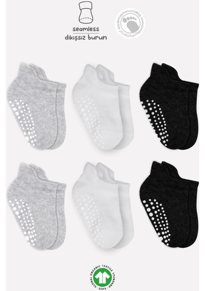 Bistyle 6'Lı Sneakers Kaymaz Penye Çorap BS20102 Gri Beyaz Siyah