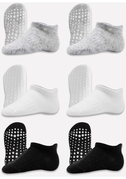 Bistyle 6'Lı Sneakers Kaymaz Penye Çorap BS20102 Gri Beyaz Siyah modelleri