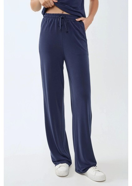 Kadın Soft Touch Geniş Paça Modal Pantolon Busem Collection Blue