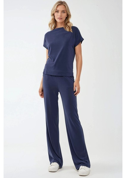 Kadın Soft Touch Geniş Paça Modal Pantolon Busem Collection Blue modelleri