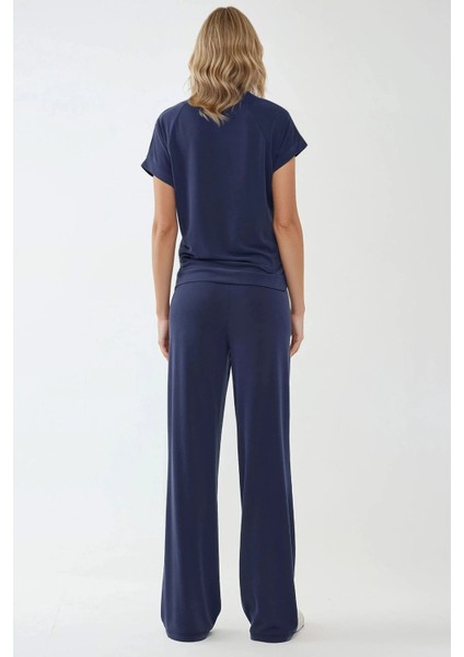 Kadın Soft Touch Geniş Paça Modal Pantolon Busem Collection Blue fırsatları