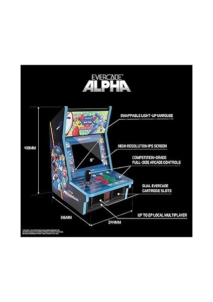 Evercade Alpha Mega Man Bartop Arcade | 8” IPS Ekran, 6 Efsane Capcom Oyunu, Gerçek Retro Oyun Kabini fiyatları