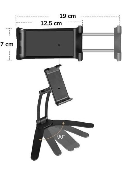 Buffer® 360 Derece Dönebilen Mutfak Masaüstü Telefon Tablet Tutucu Ayarlanabilir Esnek Ayaklı Metal