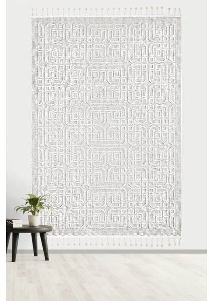 Valverde Krem Renkli Dekoratif Model Yumuşak Bukle Sisal ve Püsküllü Makine Dokuma Halı modelleri