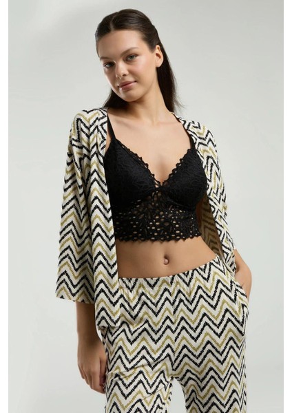 3238 Kadın Yesıl Sabahlıklı Dantel Braletli 3'lü Pijama Takımı modelleri