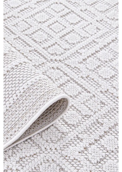 Valverde Krem Renkli Çerçeveli Model Yumuşak Bukle Sisal ve Püsküllü Makine Dokuma Halı