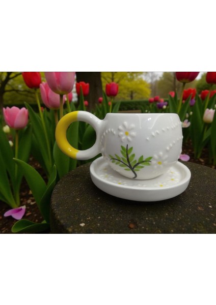 Seramik El Yapımı Kırmızı Papatya Desenli Çay/kahve Fincanı fiyatları