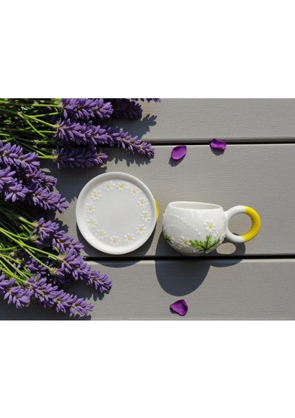 Seramik El Yapımı Kırmızı Papatya Desenli Çay/kahve Fincanı modelleri