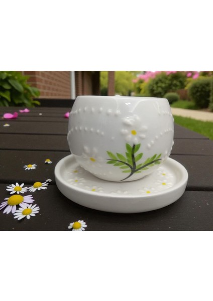 Seramik El Yapımı Kırmızı Papatya Desenli Çay/kahve Fincanı fırsatları