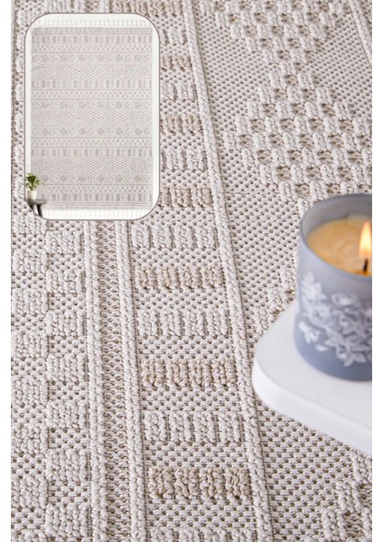 Valverde Krem ve Bej Renkli Iskandinav Model Yumuşak Bukle Sisal ve Püsküllü Makine Dokuma Halı