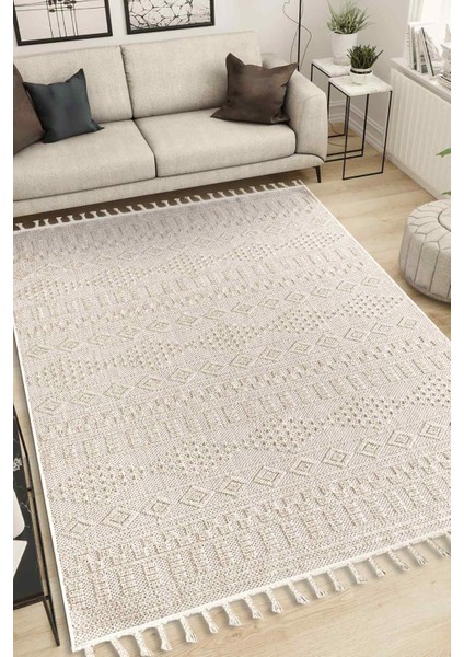 Valverde Bej Renkli Iskandinav Model Yumuşak Bukle Sisal ve Püsküllü Makine Dokuma Halı fiyatları