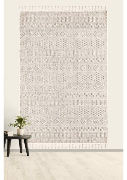 Valverde Bej Renkli Iskandinav Model Yumuşak Bukle Sisal ve Püsküllü Makine Dokuma Halı modelleri