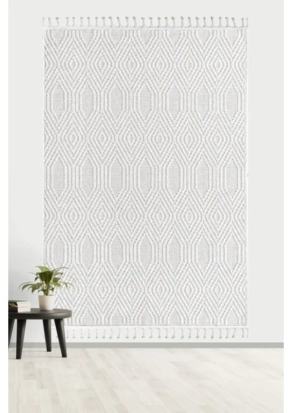 Valverde Krem Renkli Geometrik Model Yumuşak Bukle Sisal ve Püsküllü Makine Dokuma Halı modelleri