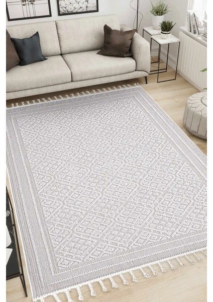 Valverde Krem Renkli Çerçeveli Model Yumuşak Bukle Sisal ve Püsküllü Makine Dokuma Halı fiyatları