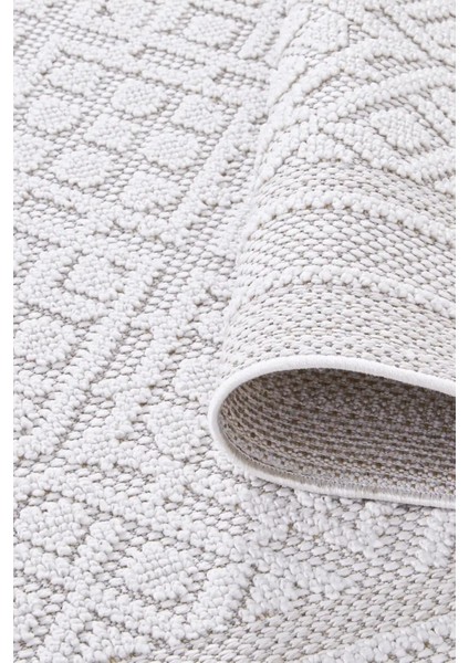 Valverde Krem Renkli Çerçeveli Model Yumuşak Bukle Sisal ve Püsküllü Makine Dokuma Halı