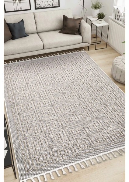 Valverde Krem ve Bej Renkli Dekoratif Model Yumuşak Bukle Sisal ve Püsküllü Makine Dokuma Halı fiyatları