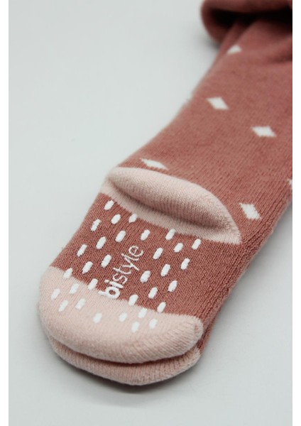 Bistyle Tekli Puan Kaymaz Havlu Külotlu Çorap BS50502 Pudra modelleri