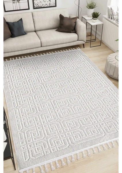 Valverde Krem Renkli Dekoratif Model Yumuşak Bukle Sisal ve Püsküllü Makine Dokuma Halı fiyatları