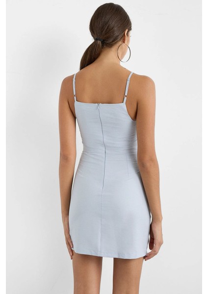 Kadın Burmalı Mini Elbise Bebek Mavisi fırsatları