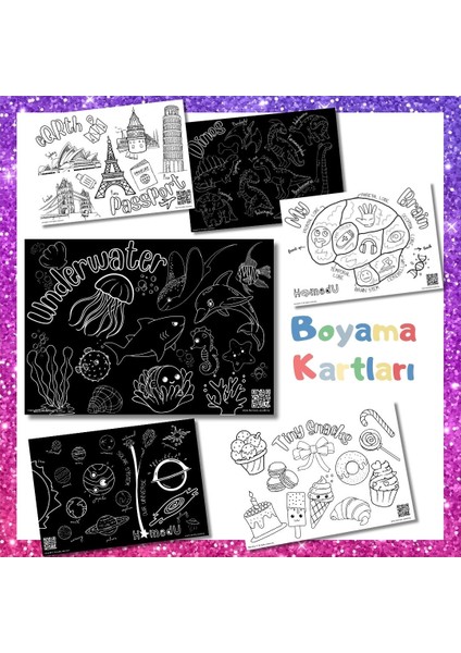 Glowl Simli, Organik, El Yapımı, Suluboya 9'lu Set, Boyama Kağıtları, Sticker Seti, Fırça Hediyeli fırsatları