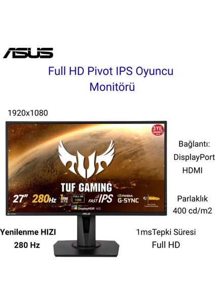 Tuf Gaming VG279QM 27″ 1ms 280Hz IPS Full Hd Gaming (Oyuncu) Monitör