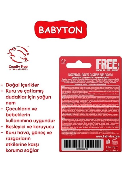 Babyton Bebek ve Çocuklar İçin Doğal Dudak Koruyucu Balm Çilek fiyatları