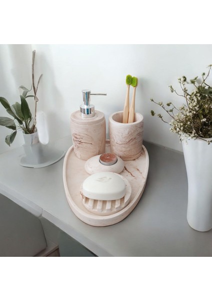 5'li Mermer Desenli Beton Banyo Seti ,sabunluk,diş Fırçalığı,tepsi,mumluk,havluluk, Aksesuar fiyatları