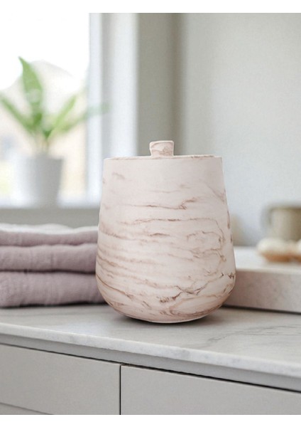 2 Parça Beton Çöp Kovası Banyo Mutfak Tuvalet Wc 18 cm 4 Litre Kapaklı Kutu