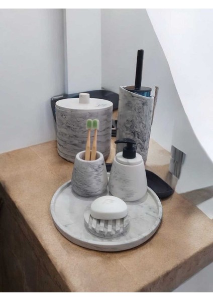 Mermer Desen Beton Banyo Seti,tuvalet Wc,çöp Kovası, Sabunluk,tepsi,mumluk,aksesuar,dekorasyon