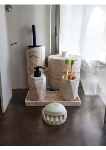 Mermer Desen Bej Çöp Kovasi,banyo Seti Tuvalet Wc Sıvı Sabunluk Diş Fırçalığı Beton Aksesuar Takım fiyatları