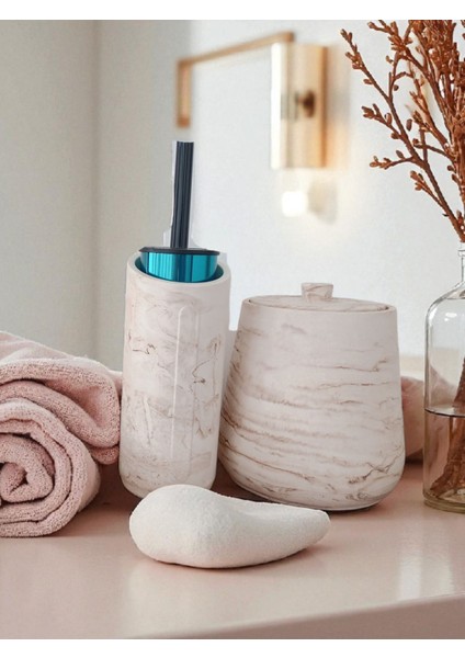 4 Parça Mermer Desenli Beton Banyo Wc Seti Tuvalet Fırçası Çöp Kovası 4 Litre fiyatları
