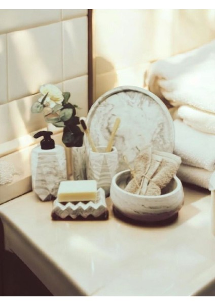 6'lı Bej Mermer Desen Beton Banyo Seti ,sıvı Sabunluk Diş Fırçalığı Aksesuar Takımi,havluluk,tepsi fırsatları