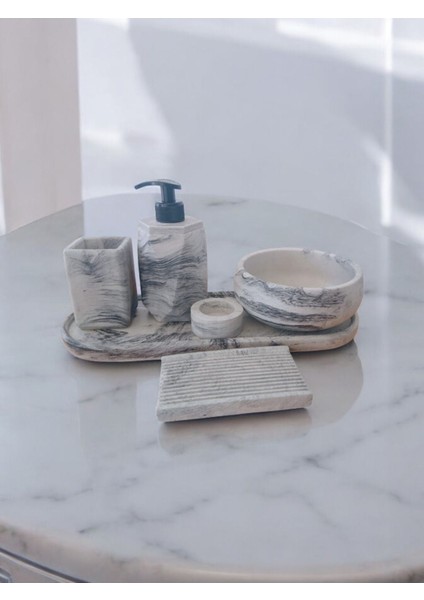 Marble Serisi Antrasit 6'lı Beton Banyo Seti,sabunluk,diş Fırçalık,tepsi,mumluk,aksesuar,dekorasyon fiyatları