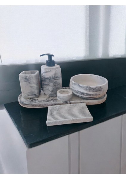 Marble Serisi Antrasit 6'lı Beton Banyo Seti,sabunluk,diş Fırçalık,tepsi,mumluk,aksesuar,dekorasyon fırsatları