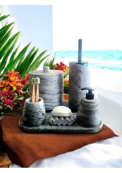Antrasit Mermer Desen Tam Beton Banyo Seti Tuvalet Wc Sıvı Sabunluk Diş Fırçalığı Aksesuar Takım fiyatları