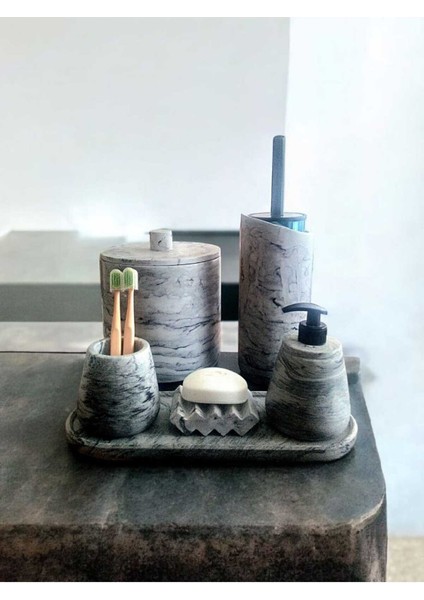 Antrasit Mermer Desen Tam Beton Banyo Seti Tuvalet Wc Sıvı Sabunluk Diş Fırçalığı Aksesuar Takım modelleri
