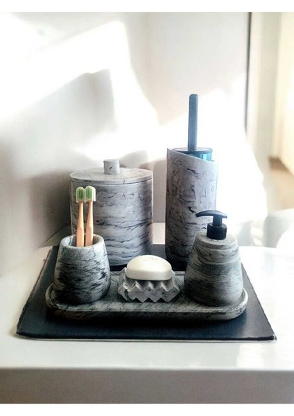 Antrasit Mermer Desen Tam Beton Banyo Seti Tuvalet Wc Sıvı Sabunluk Diş Fırçalığı Aksesuar Takım fırsatları