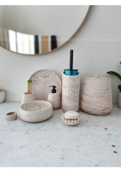 Mermer Desen Beton Banyo Seti,tuvalet Wc,çöp Kovası,katı,sıvı Sabunluk,tepsi,dekorasyon,aksesuar fırsatları
