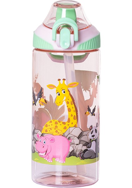 Pipetli Tritan Çocuk Su Matarası 500 ml Pembe-Yeşil