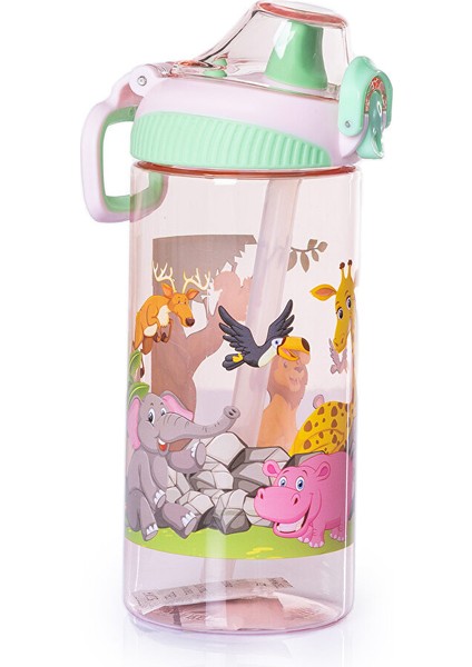 Pipetli Tritan Çocuk Su Matarası 500 ml Pembe-Yeşil fiyatları