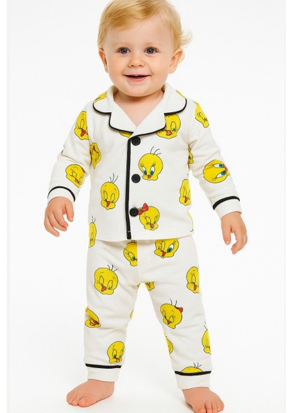 %100 Pamuk Desenli Bebek Pijama Takımı – 6-24 Ay – Yumuşak ve Nefes Alan Kumaş