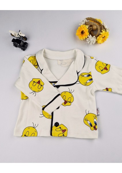 %100 Pamuk Desenli Bebek Pijama Takımı – 6-24 Ay – Yumuşak ve Nefes Alan Kumaş